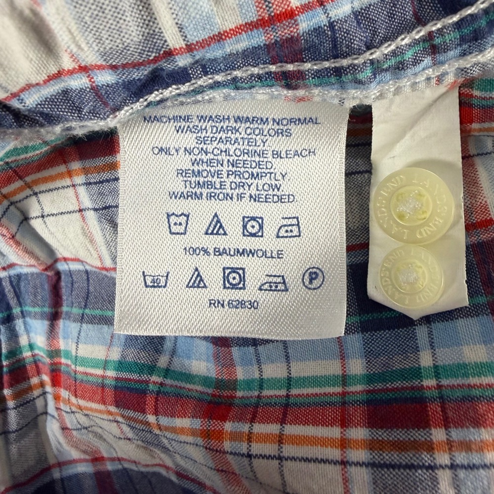 Lands End Mens Medium Blue Orange Plaid Seersucker Short Sleeve Button Down Shir - Picture 9 of 10